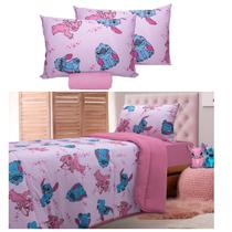Kit Quarto Casal Stitch e Angel Edredom e Jogo de Cama 3 Peças Portallar