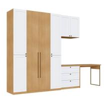 Kit Quarto Com Escrivaninha e Guarda Roupa com Aéreo MDF