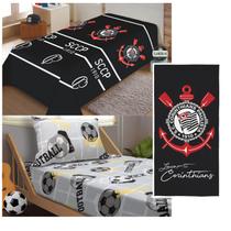 Kit Quarto Corinthians Manta e Toalha com Jogo de Cama Futebol Kit Quarto Corinthians Manta e Toalha com Jogo de Cama Futebol