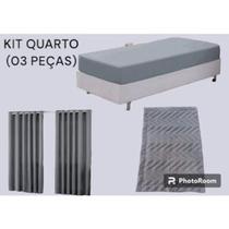 Kit Quarto Cortina Roma 200x140 + Lençol + Travesseiro Cinza