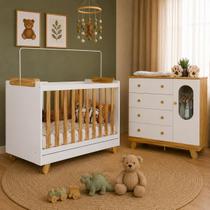 Kit Quarto De Bebê Berço Com Cômoda Pingo Cor Branco/Amêndoa Kit Quarto De Bebê Berço Com Cômoda Pingo Cor Branco/Amêndoa
