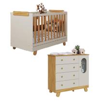 Kit Quarto De Bebê Berço Com Cômoda Pingo Off White/Amêndoa