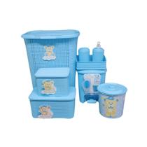 Kit Quarto do Bebê Organizador Infantil em Rattan com Cesto, Lixeiras, Caixas Multiuso e Dispensador de Sabonete