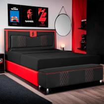 Kit Quarto Gamer Baú e Cabeceira de Parede Fighter 140cm USB