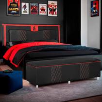 Kit Quarto Gamer Baú e Painel Fighter USB 160cm Cama Queen