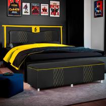 Kit Quarto Gamer Baú e Painel Fighter USB 160cm Cama Queen Kit Quarto Gamer Baú e Painel Fighter USB 160cm Cama Queen