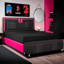 Kit Quarto Gamer Baú e Painel Fighter USB 90 Cama Solteiro