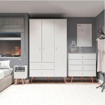 Kit Quarto Guarda-roupa Cômoda Mesa De Cabeceira Menu Móveis Branco Kit Quarto Guarda-roupa Cômoda Mesa De Cabeceira Menu Móveis Branco