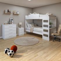 Kit Quarto Infantil 4 Peças com Beliche Olga Cômoda e Mesa de Cabeceira Baião Branco Kit Quarto Infantil 4 Peças com Beliche Olga Cômoda e Mesa de Cabeceira Baião Branco