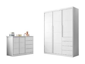 Kit Quarto Infantil Bebê Pérola Cômoda 4 Gavetas 2 Portas E Guarda Roupa 3 Portas 4 Gavetas Branco - Phoenix Baby Kit Quarto Infantil Bebê Pérola Cômoda 4 Gavetas 2 Portas E Guarda Roupa 3 Portas 4 Gavetas Branco - Phoenix Baby