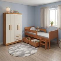 Kit Quarto Infantil Cama Luna Plus Nature 2 Baús e Escada + Guarda-roupa Paris - Cedro/off White Kit Quarto Infantil Cama Luna Plus Nature 2 Baús e Escada + Guarda-roupa Paris - Cedro/off White