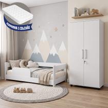 Kit Quarto Infantil Cama Montessoriana Baby + Colchão + Roupeiro Ouro com Chave Branco Kit Quarto Infantil Cama Montessoriana Baby + Colchão + Roupeiro Ouro com Chave Branco