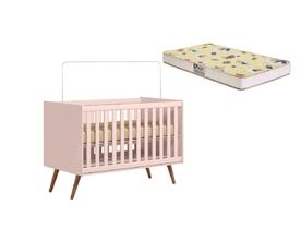 Kit Quarto Infantil Com Berço Americano Que Vira Mini Cama Retrô Com Colchão - Móveis Leartam