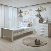 Kit Quarto Infantil com Cama de Solteiro e Cômoda 4 Gavetas Branco Kit Quarto Infantil com Cama de Solteiro e Cômoda 4 Gavetas Branco