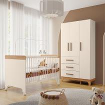 Kit Quarto Infantil Guarda-roupas e Berço Doçura Off-white/savana Kit Quarto Infantil Guarda-roupas e Berço Doçura Off-white/savana