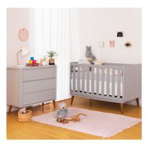 Kit Quarto Infantil Theo Madeira Cinza Fosco - Berço + Cômoda 3 Gavetas