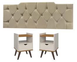 Kit Quarto King Cabeceira 1.95cm e 2 Mesas De Cabeceira Alice-Jc Moveis