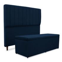 Kit quarto mavi cabeceira + recamier suede azul marinho 140cm Kit quarto mavi cabeceira + recamier suede azul marinho 140cm