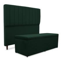 Kit quarto mavi cabeceira + recamier suede verde 160cm