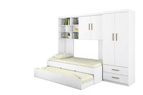 Kit Quarto Modulado Infantil 4 Peças Cama Solteiro e Auxiliar Guarda Roupa 2 Portas Armario Aéreo Com Nichos Chiara Bran