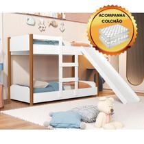 Kit Quarto Para Crianças Mini Beliche Com Escorregador 2 Colchões Lado Impermeável