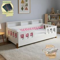 Kit Quarto Perfeito Cama Infantil Resistente Nina com Colchão e Enxoval Trança Rosa 2,5m + Lousa Mag