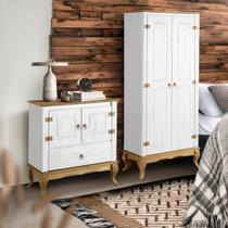 Kit Quarto Rústico Guarda Roupa E Cômoda Madeira Maciça Branco Garapa 4000 4002 Shop JM