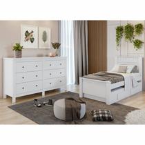 Kit Quarto Solteiro 2 Peças com Bicama Athenas e Cômoda Maggiore Branco Kit Quarto Solteiro 2 Peças com Bicama Athenas e Cômoda Maggiore Branco