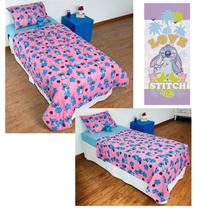 Kit Quarto Stitch Rosa Edredom, Jogo de Cama e Toalha