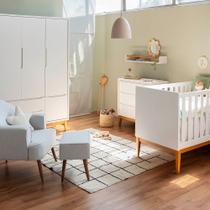 Kit Quarto Theo com Pés Square Mel - Berço Mini Cama + Cômoda 3 Gavetas + Guarda-Roupa 3 Portas + Poltrona de Amamentação com Puff Capri - Branco Kit Quarto Theo com Pés Square Mel - Berço Mini Cama + Cômoda 3 Gavetas + Guarda-Roupa 3 Portas + Poltrona de Amamentação com Puff Capri - Branco