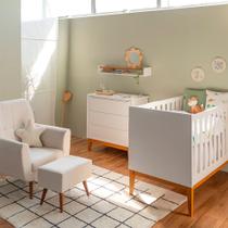 Kit Quarto Theo com Pés Square Mel - Berço Mini Cama + Cômoda 3 Gavetas + Poltrona de Amamentação Lola com Puff - Branco Kit Quarto Theo com Pés Square Mel - Berço Mini Cama + Cômoda 3 Gavetas + Poltrona de Amamentação Lola com Puff - Branco