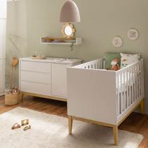 Kit Quarto Theo com Pés Square Natural - Berço + Cômoda 3 Gavetas e 1 Porta - Branco Kit Quarto Theo com Pés Square Natural - Berço + Cômoda 3 Gavetas e 1 Porta - Branco