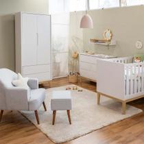 Kit Quarto Theo com Pés Square Natural - Berço Mini Cama + Cômoda 6 Gavetas + Guarda-Roupa 2 Portas + Poltrona de Amamentação com Puff Capri - Branco Kit Quarto Theo com Pés Square Natural - Berço Mini Cama + Cômoda 6 Gavetas + Guarda-Roupa 2 Portas + Poltrona de Amamentação com Puff Capri - Branco