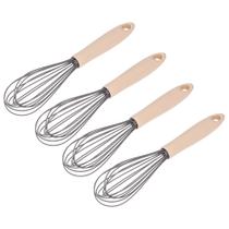 Kit Quatro Batedor Manual Fio Silicone C/ Cabo Em Pp Bicolor Cinza e Creme 30cm
