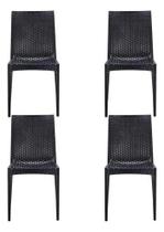 Kit quatro cadeiras rattan preto