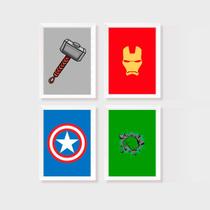 Kit Quatro Quadros Vingadores - Capitão América, Homem de Ferro, Thor e Hulk - Secret Acessórios