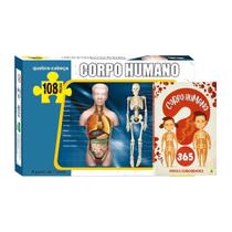 Kit Quebra Cabeça Corpo Humano 108 Peças e Livro Infantil 365 Fatos e Curiosidades Do Corpo Humano Ilustrado Educativo
