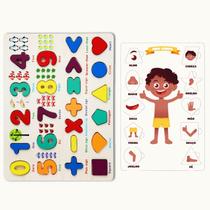 Kit Quebra Cabeça Corpo Humano Menino e Tabuleiro Números Coloridos Brinquedos Educativos Aprender Inglês