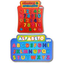 Kit Quebra-Cabeça de Madeira Didático Alfabeto, Números e Operações - Educativo - Infantil
