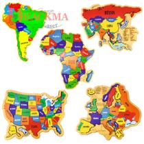 Kit Quebra-cabeça Mapas da África, Ásia, América do sul, Estados Unidos e Europa Kit Quebra-cabeça Mapas da África, Ásia, América do sul, Estados Unidos e Europa