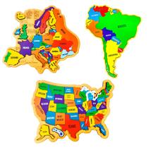 Kit Quebra-cabeça Mapas EUA EUROPA AMÉRICA DO SUL