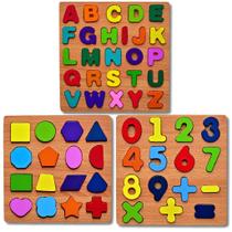 Kit Quebra Cabeças - Alfabeto, Formas Geométricas e Números - Pedagógico - Escolar Kit Quebra Cabeças - Alfabeto, Formas Geométricas e Números - Pedagógico - Escolar