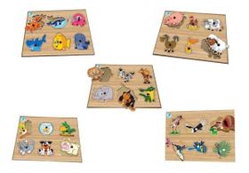 Kit Quebra Cabeças De Pinos Madeira Animais 18 Meses Simque
