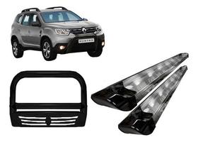 Kit Quebra Mato C/ Chapa+estribo Pers Preto Brilhante Duster