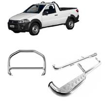 Kit Quebra Mato Estribo Chapa Cromado Fiat Strada 2014 a 2020