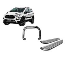 Kit Quebra Mato Estribo Chapa de Aço EcoSport 13/2020 Cromado