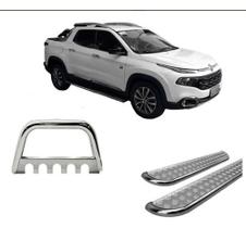 Kit Quebra Mato + Estribo Chapa Fiat Toro Cromado