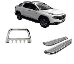 Kit Quebra Mato + Estribo Chapa Fiat Toro Cromado