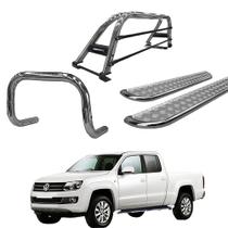 Kit Quebra Mato Estribo Chapa Santo Antonio Duplo Amarok CD Cromado