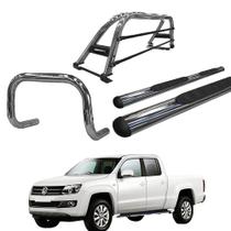 Kit Quebra Mato Estribo Oval Santo Antônio Duplo Amarok CD Cromado